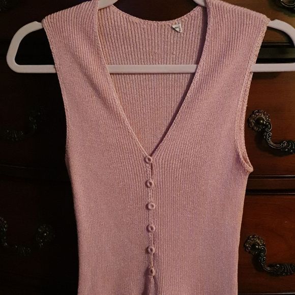 Vtg Baby Pink Knit Midi Tank Dress sz XS/S - Picture 2 of 5